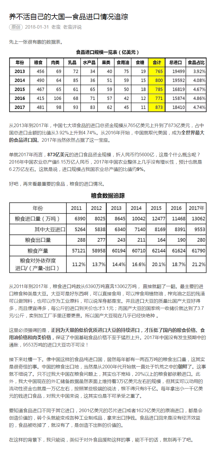 养不活自己的大国 食品进口情况追踪 转 老蛮评说 集思录